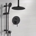 Remer SFR96 Matte Black Ceiling Rain Shower System with Handheld, Rainfall Shower Head, Shower Faucet Set